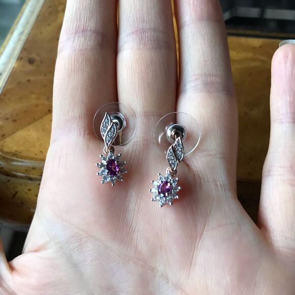 Natural Ember Garnet Sterling Silver Dangle Earrings - Picture 5 of 6